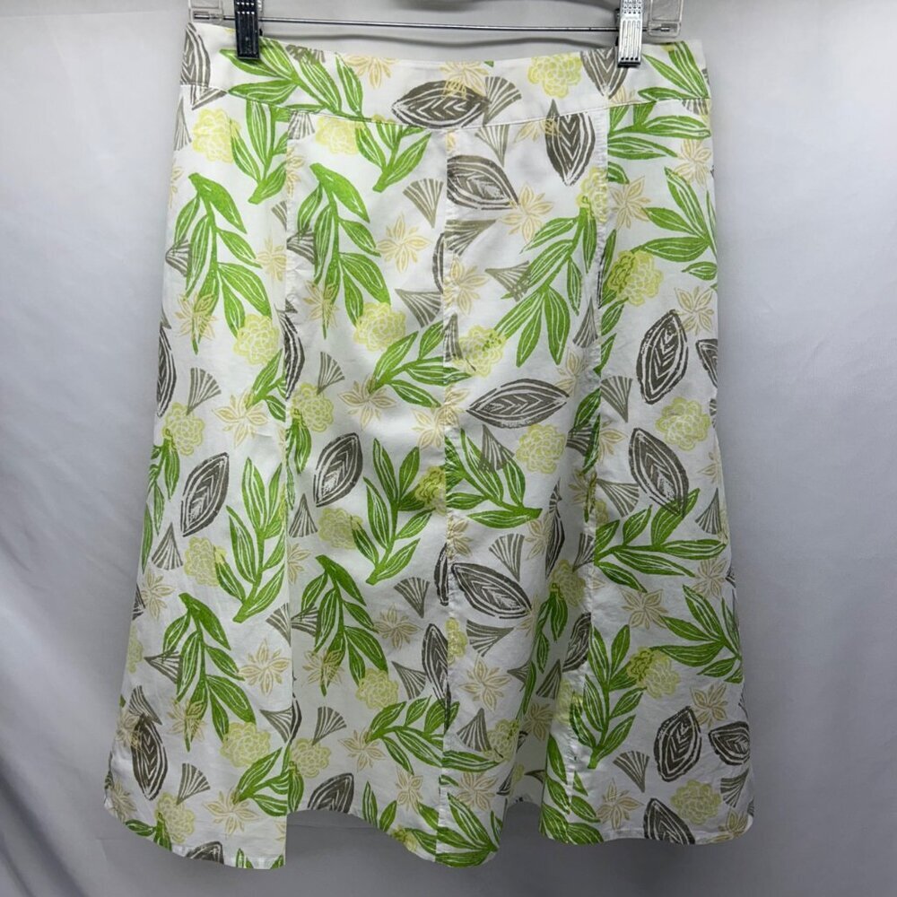 SIGRID OLSEN Skirt Women's 8 Cotton Green/Brown A-Line Botanical Print